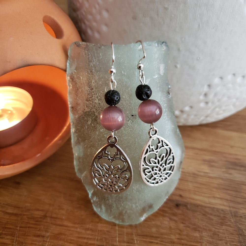 Handmade Zen & Peace Essential Oil Lava Gemstone Oil Diffuser Earrings